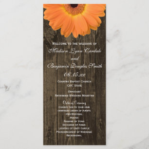 Rustic Wood Orange Gerber Daisy Wedding Programs