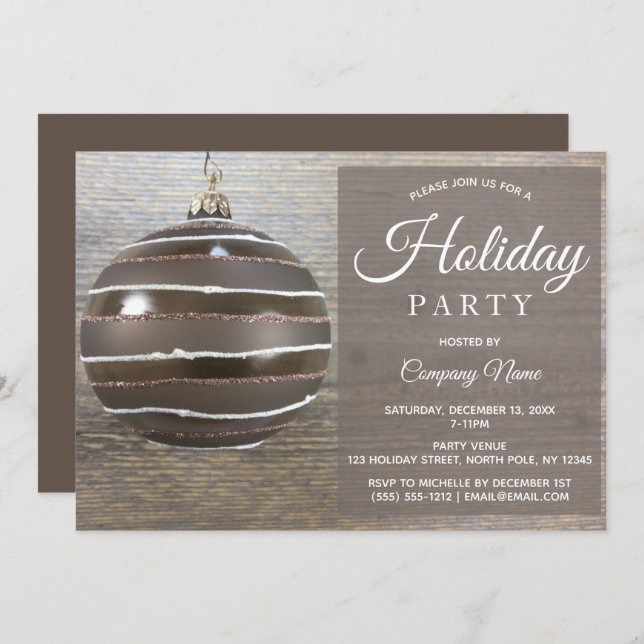 Rustic Wood Ornament Corporate Holiday Party Invitation (Front/Back)