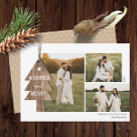 Rustic Wood Ornament Newlywed 3 Photo Christmas Holiday Card<br><div class="desc">Did you get married this year? Then these newlywed 3 photo collage Christmas cards are perfect for sending out to family and friends! They feature a wood tree ornament on the left, with typography reading, "Married and Merry." Easy to customise with your own photos and text! The back of the...</div>