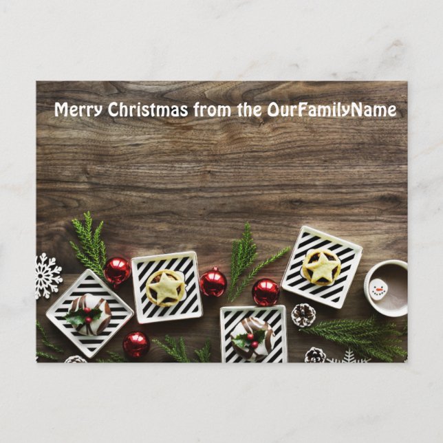 Rustic Wood Ornaments Christmas Customise Postcard (Front)