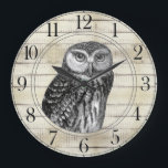 Rustic Wood Owl Large Clock<br><div class="desc">Rustic grey barn wood owl family name large clock for your cabin,  lake house,  tiny house or any rustic woodlands,  wilderness,  or country setting. The stylish script and serif typeface contrasts gives this design a contemporary rustic vibe.</div>