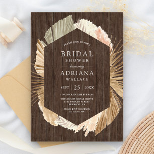 Rustic Wood Pampas Dried Palm Leaves Bridal Shower Invitation