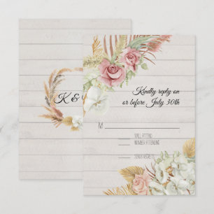 Rustic Wood Pampas Palm Rose Wreath Foliage RSVP Card