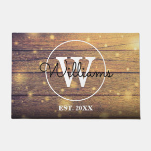Rustic Wood Panels Monogram Script Doormat