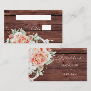 Rustic Wood Peach Floral Wedding Flat Place Cards