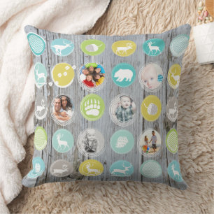 Rustic Wood Personalised Christmas with Bear Photo Cushion