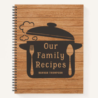 Rustic Wood Personalised Cooking Family Recipes Notebook