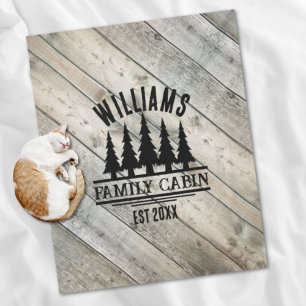 Rustic Wood Personalised Family Cabin Name Est Fleece Blanket