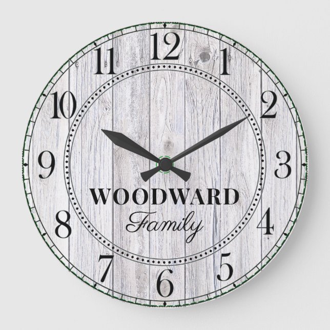 Rustic Wood Personalised Family Name  Large Clock (Front)