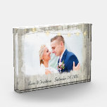 Rustic Wood Personalised Photo Wedding Keepsake<br><div class="desc">This wood photo block makes a perfect keepsake to always remember your special day. The rustic wood background is decorated with string lights on the top,  and is great for rustic beach weddings or any rustic outdoor wedding themes.</div>