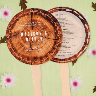 Rustic Wood Personalised Wedding Program Hand Fan