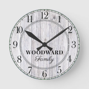 Rustic Wood Personalized Family Name  Round Clock