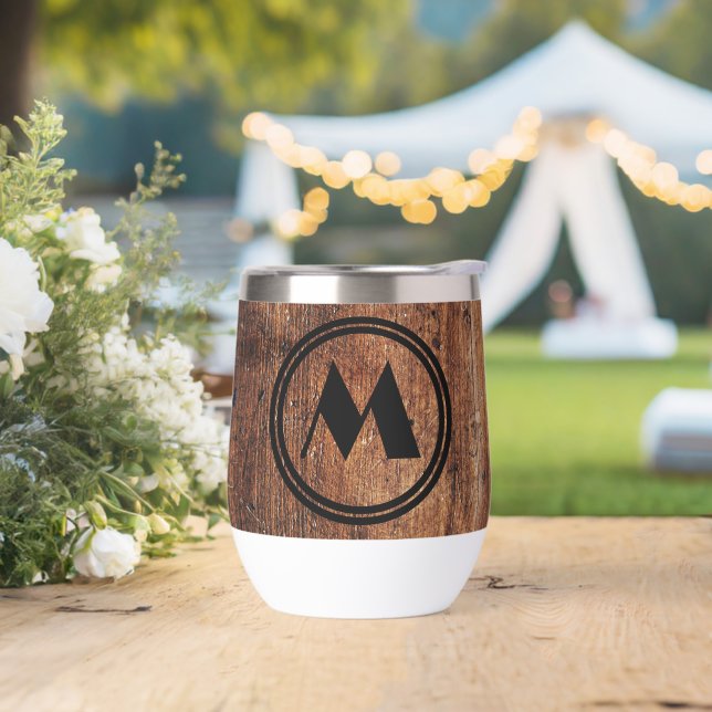 Rustic wood personalized thermal tumbler (Wedding)