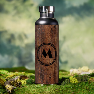 Rustic wood personalized thermal tumbler water bottle