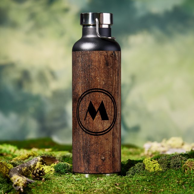 Rustic wood personalized thermal tumbler water bottle (Outdoor)
