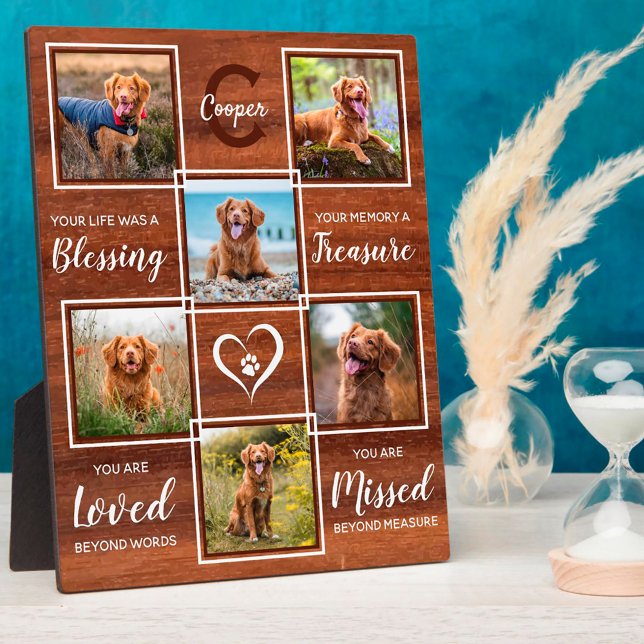Rustic Wood Pet Memorial Unique Photo Collage Plaque (Creator Uploaded)