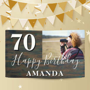 Rustic Wood Photo 70th Birthday Party Banner