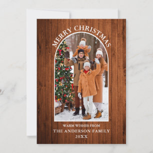 Rustic Wood Photo Arch Merry Christmas Holiday Card