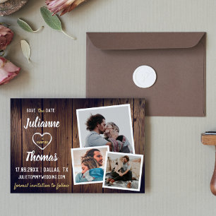 Rustic Wood Photo Collage Elegant Wedding Save The Date