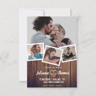Rustic Wood Photo Collage Elegant Wedding Save The Date