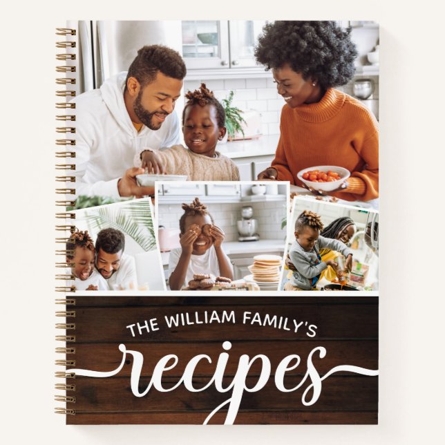 Rustic Wood Photo Collage Family Recipes Notebook (Front)