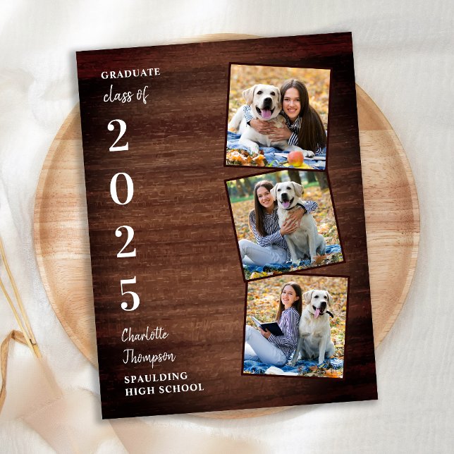 Rustic Wood Photo Collage Graduation Invitation Postcard (Creator Uploaded)