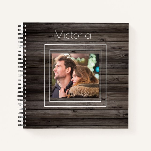 Rustic Wood Photo Name Country Notebook (Front)