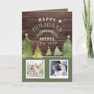 Rustic Wood Photo Pawlidays Dog Cat Pet Christmas Holiday Card