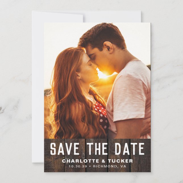 Rustic Wood Photo Save the Date (Front)