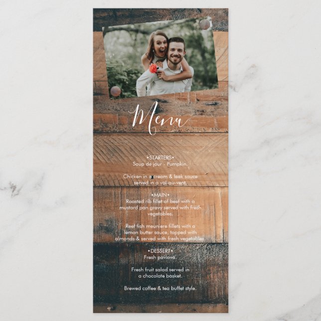 Rustic Wood Photo Wedding Menu (Front)