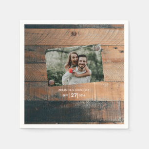 Rustic Wood Photo Wedding Napkin