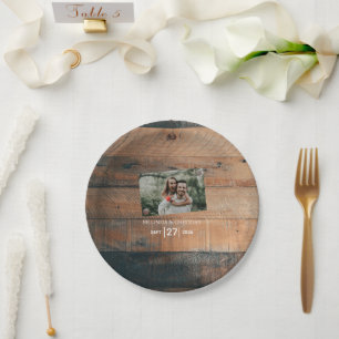 Rustic Wood Photo Wedding  Paper Plate