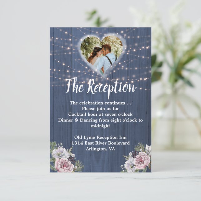 Rustic Wood Photo Wedding Reception Enclosure Card (Standing Front)