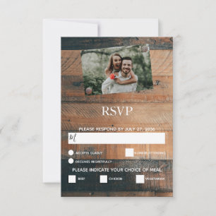 Rustic Wood Photo Wedding RSVP Cards