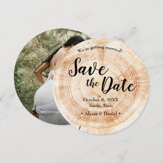 Rustic WOOD  photo WEDDING Save the date Invitation (Front/Back)