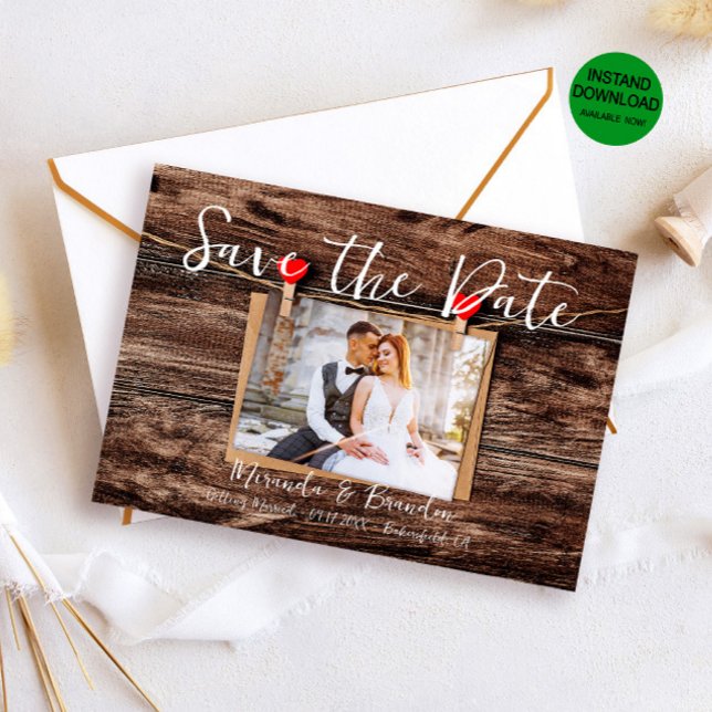 Rustic Wood Photo Wedding Save the Date Invitation (Creator Uploaded)