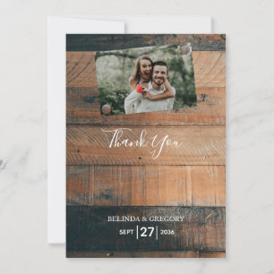 Rustic Wood Photo Wedding Thank You Card