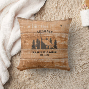 Rustic Wood Pine Forest Cabin Lodge Personalised Cushion