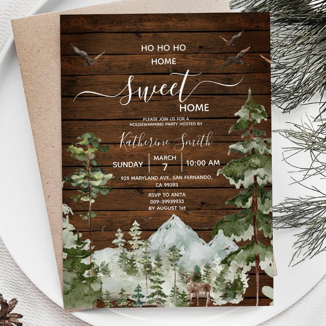 Rustic Wood Pine Tree Housewarming Sweet Home Invitation (Creator Uploaded)