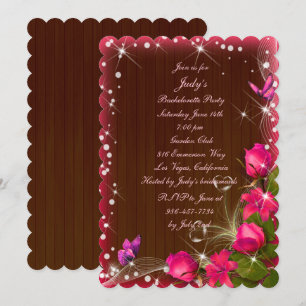 Rustic Wood Pink Floral Butterfly Bachelorette Invitation