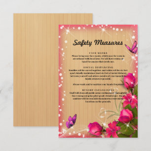 Rustic Wood Pink Floral Butterfly Safety Measures Enclosure Card