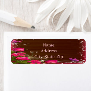 Rustic Wood Pink Floral Butterfly Wedding Address Return Address Label