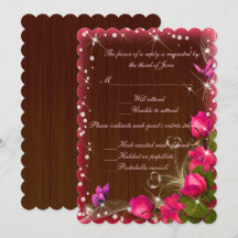 Rustic Wood Pink Floral Butterfly Wedding Response