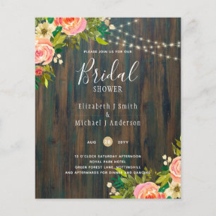 Rustic Wood Pink Floral Wedding BRIDAL SHOWER Invi Flyer