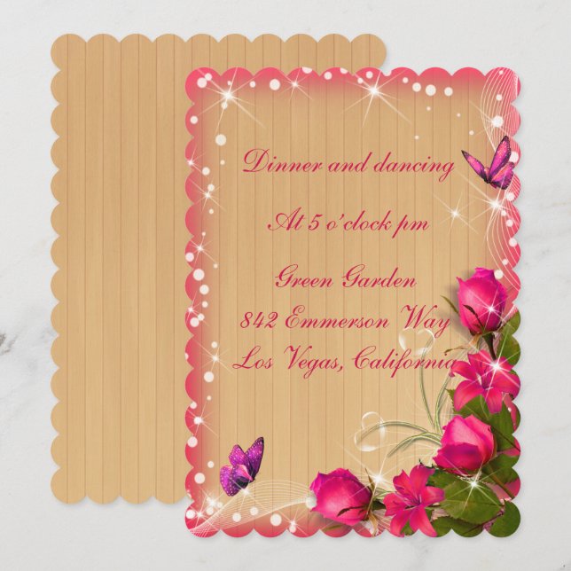 Rustic Wood Pink Floral Wedding Reception Invitation (Front/Back)