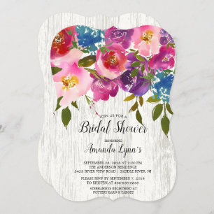 Rustic Wood Pink Flowers Bridal Shower Invitation