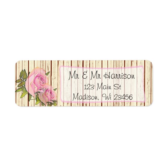 Rustic Wood Pink Rose Shabby Return Address Labels (Front)