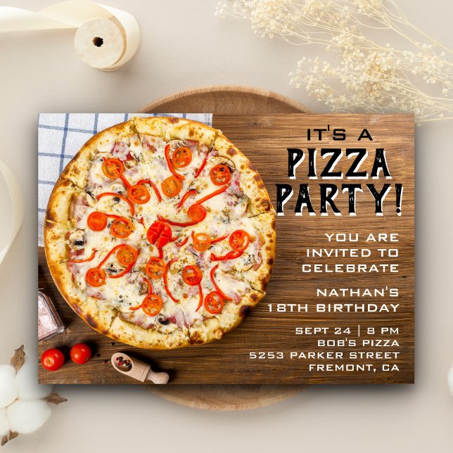 Rustic Wood Pizza Birthday Party Invitation (Creator Uploaded)