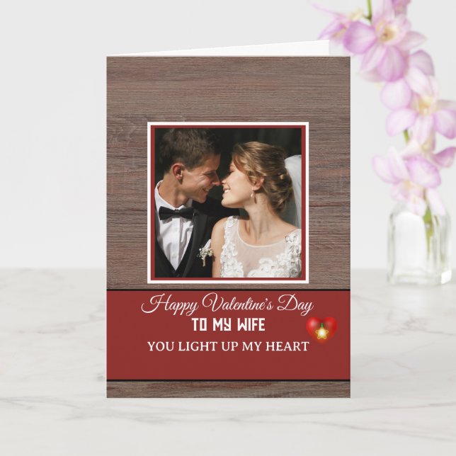 Rustic Wood plank Happy Valentines Day to my Wife Card (Orchid)