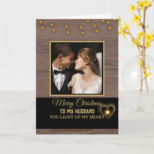 Rustic Wood plank  Merry Christmas to my Husband  Card (Yellow Flower)